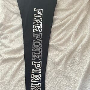 PINK Victoria's Secret Black Leggings with White Logo